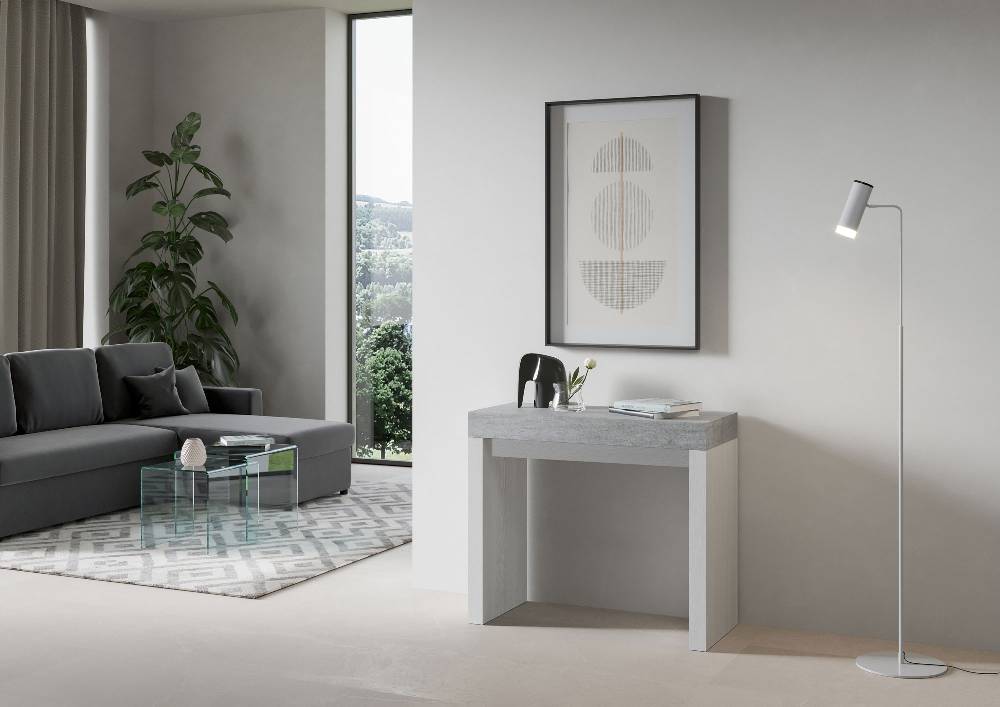 Itamoby Consolle Roxell Mix Small Piano Cemento Gambe Bianco Frassino