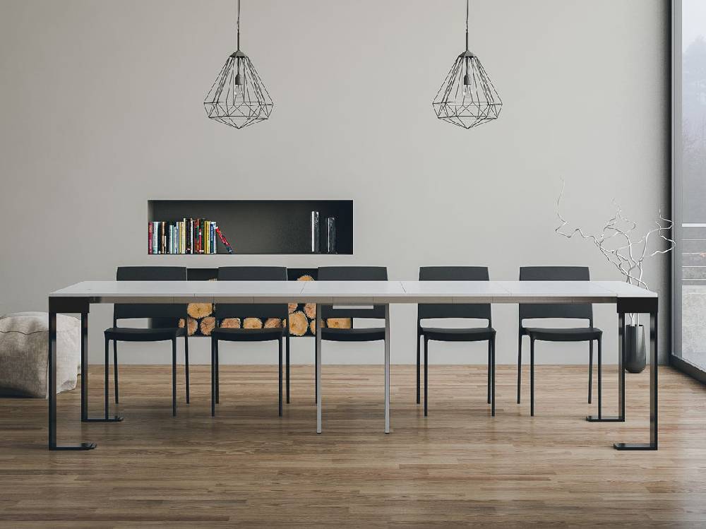 Itamoby Consolle Tecno Evolution Bianco Frassino 90×40 Allungato 90×300 Telaio Antracite