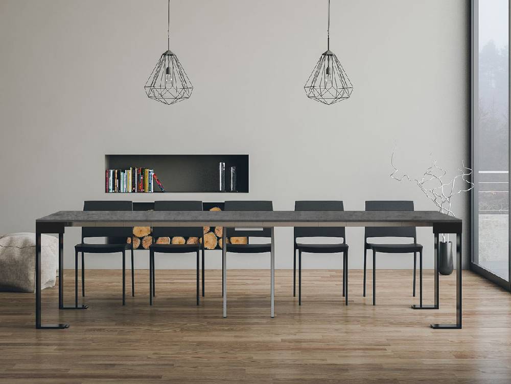 Itamoby Consolle Tecno Evolution Cemento 90×40 Allungato 90×300 Telaio Antracite