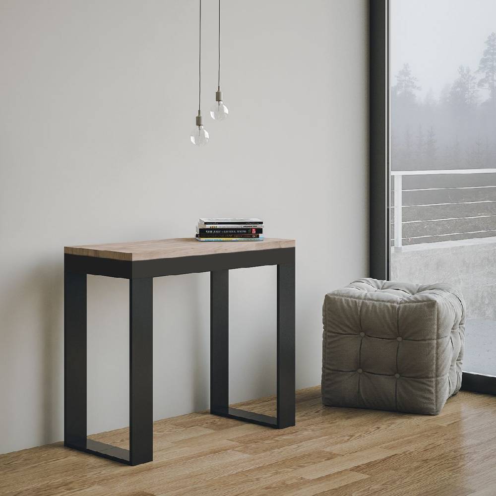 Itamoby Consolle Tecno Evolution Quercia Natura 90×40 Allungato 90×300 Telaio Antracite