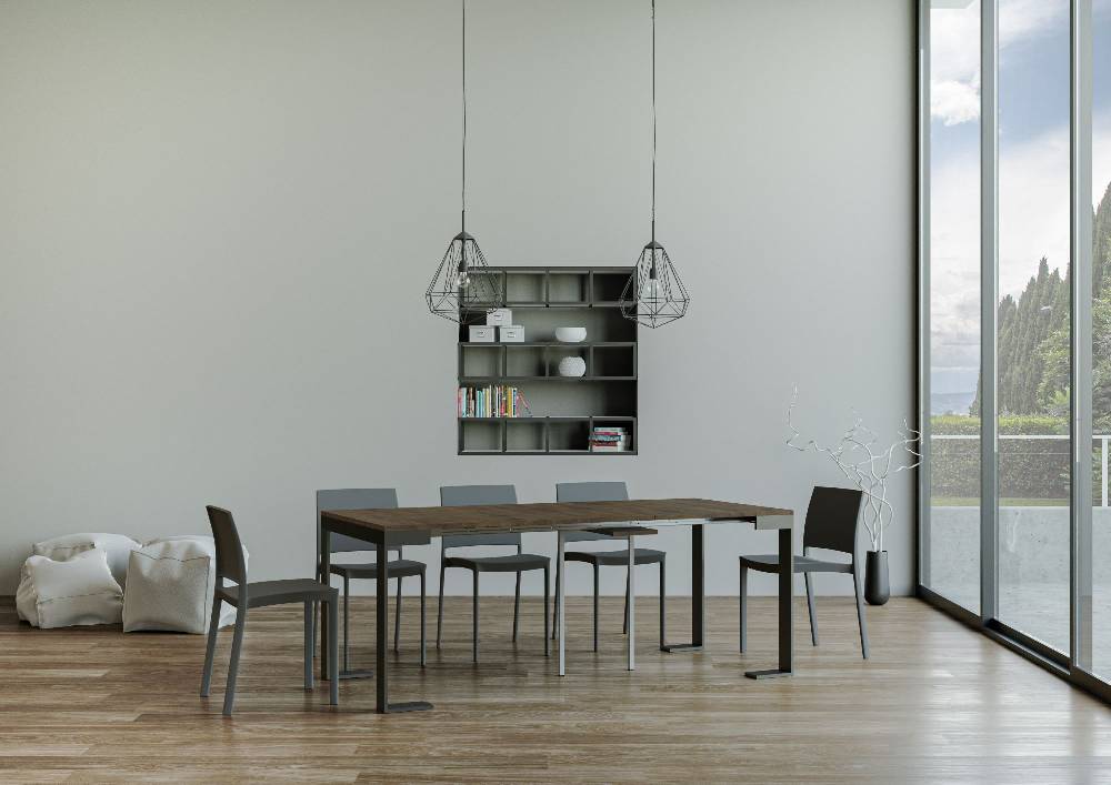 Itamoby Consolle Tecno Evolution Small Noce 90×40 Allungato 90×196 Telaio Antracite