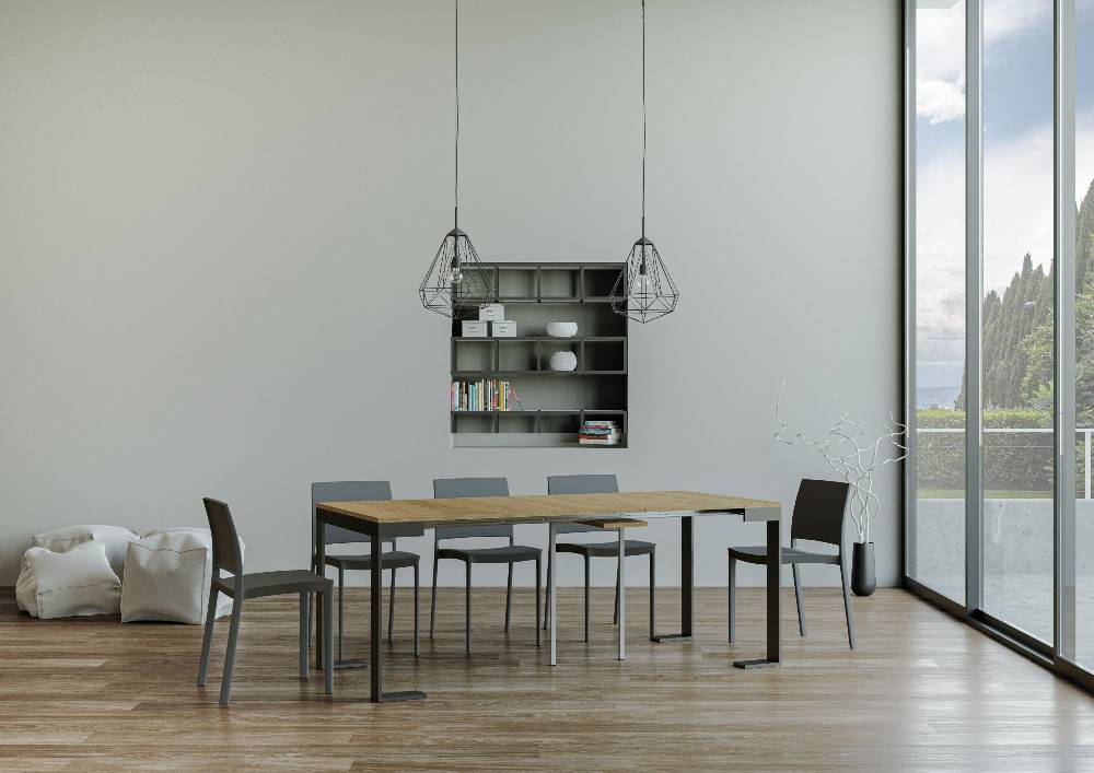 Itamoby Consolle Tecno Evolution Small Quercia Natura 90×40 Allungato 90×196 Telaio Antracite