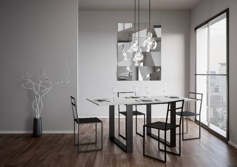 Itamoby Consolle Tecno Libra Bianco Frassino 90×45 Allungato 90×90 Telaio Antracite