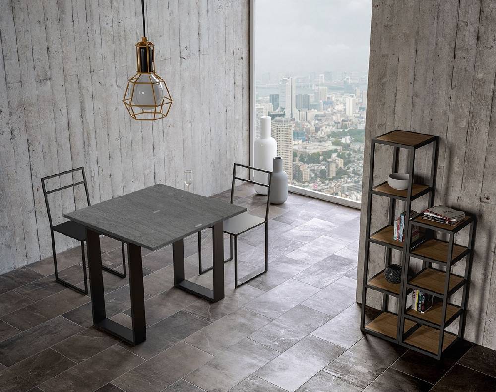 Itamoby Consolle Tecno Libra Cemento 90×45 Allungato 90×90 Telaio Antracite