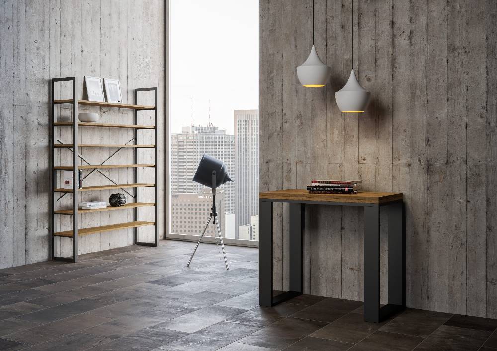 Itamoby Consolle Tecno Libra Noce 90×45 Allungato 90×90 Telaio Antracite