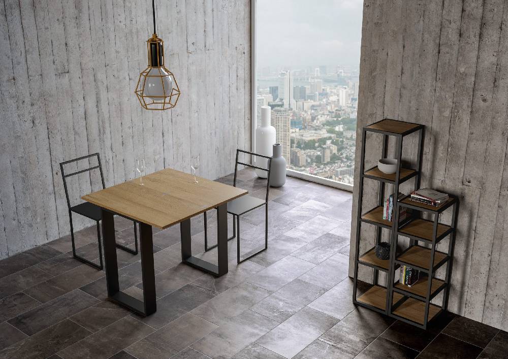 Itamoby Consolle Tecno Libra Noce 90×45 Allungato 90×90 Telaio Antracite