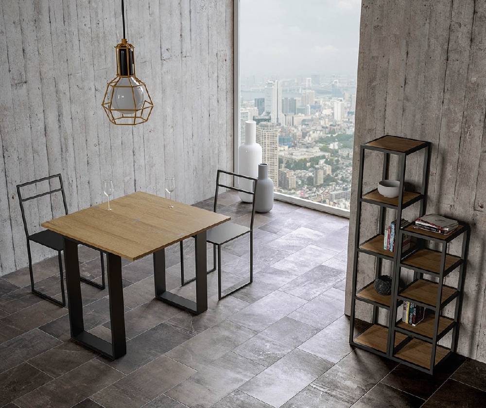 Itamoby Consolle Tecno Libra Quercia Natura 90×45 Allungato 90×90 Telaio Antracite