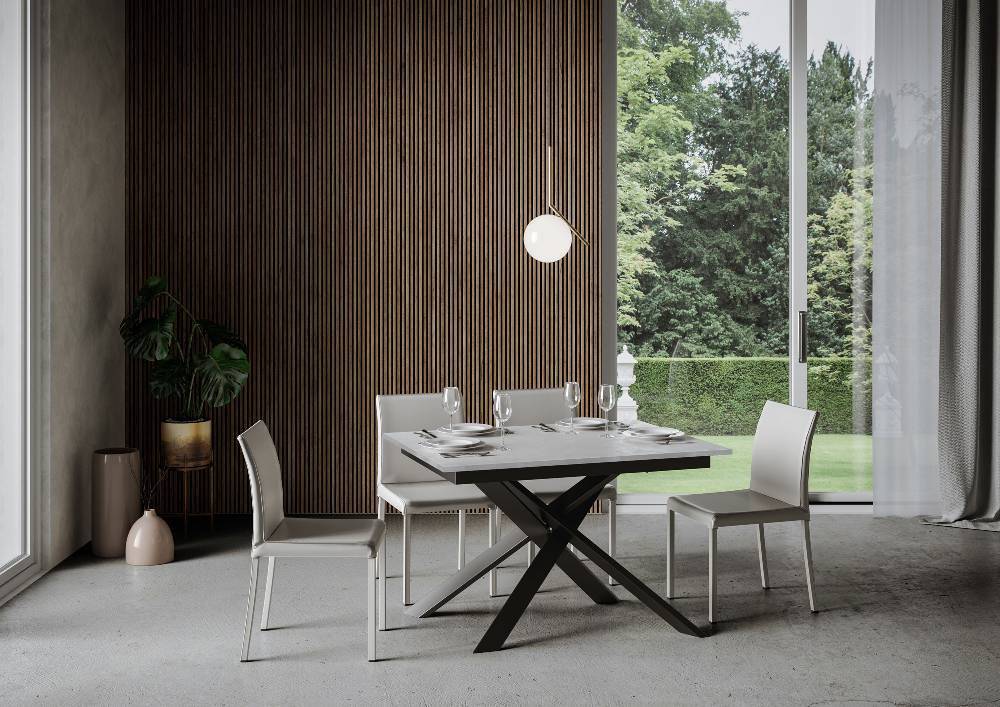 Itamoby Tavolo allungabile 90×120/180 cm Ganty Bianco Spatolato – bordo in tinta telaio Antracite