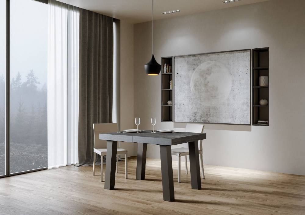 Itamoby Tavolo Allungabile 90×120/224 Cm Bridge Cemento Telaio Antracite