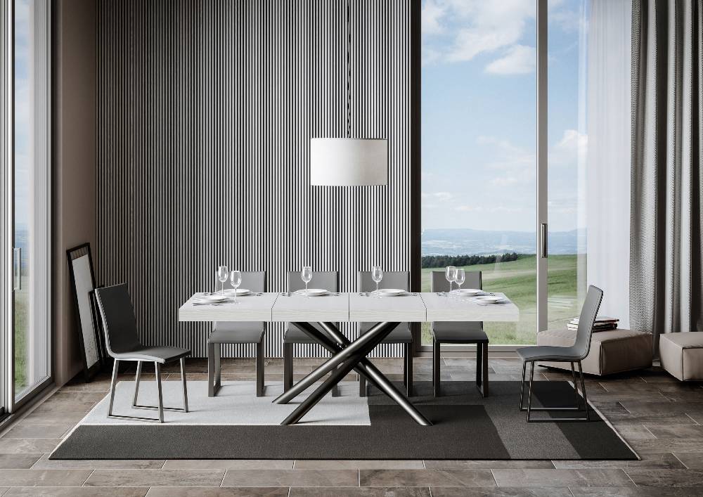 Itamoby Tavolo Allungabile 90×120/224 Cm Famas Premium Bianco Frassino Telaio Antracite