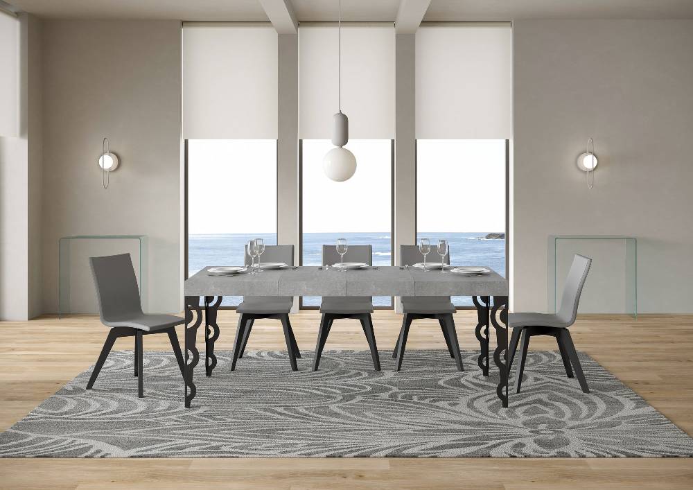 Itamoby Tavolo Allungabile 90X120/224 Cm Karamay Premium Cemento Telaio Antracite
