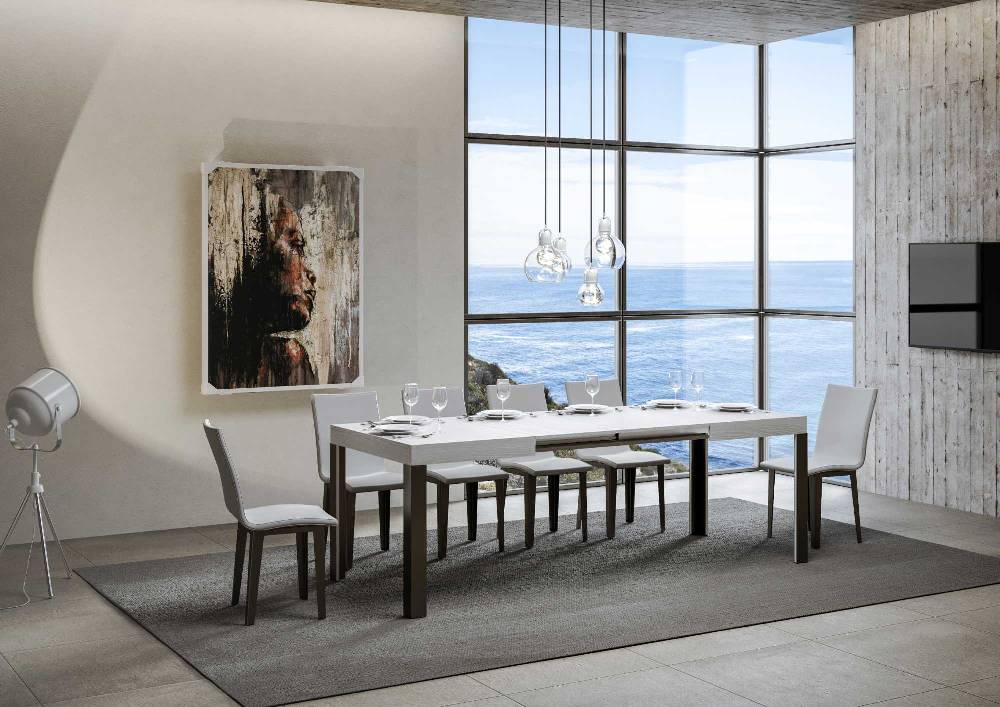 Itamoby Tavolo Allungabile 90×120/224 Cm Linea Bianco Frassino Telaio Antracite