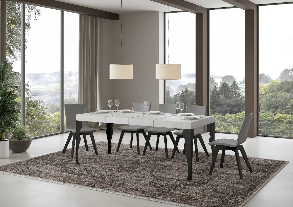 Itamoby Tavolo Allungabile 90X120/224 Cm Paxon Premium Bianco Frassino Telaio Antracite