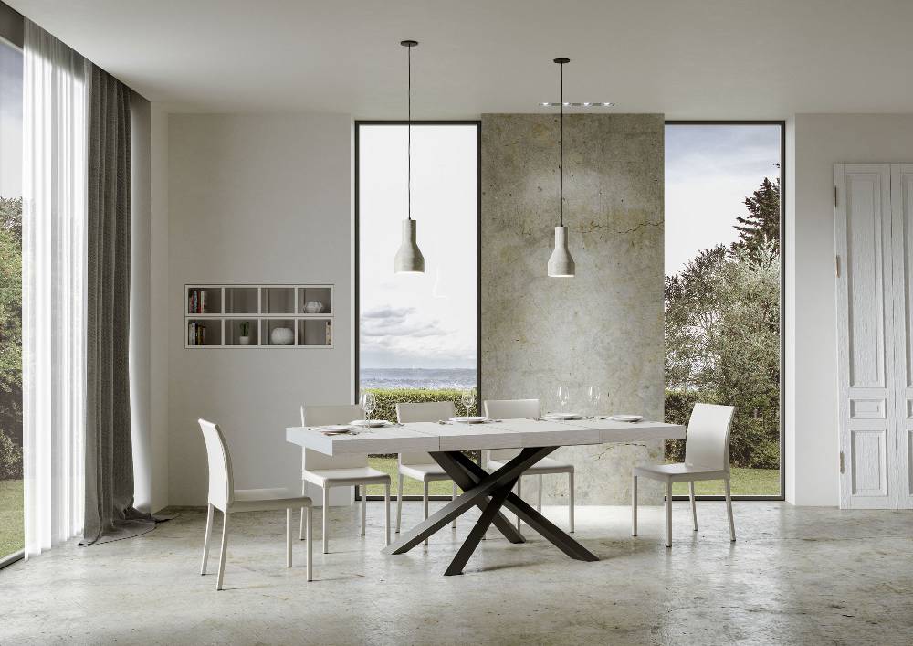 Itamoby Tavolo Allungabile 90×130/234 Cm Volantis Premium Bianco Frassino Telaio Antracite