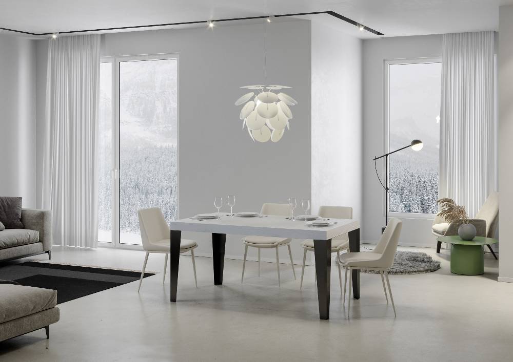 Itamoby Tavolo Allungabile 90X140/244 Cm Flame Premium Bianco Frassino Telaio Antracite