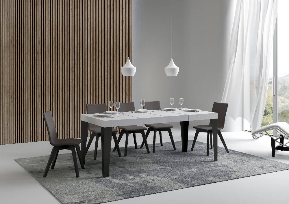 Itamoby Tavolo Allungabile 90X140/244 Cm Flame Premium Bianco Frassino Telaio Antracite