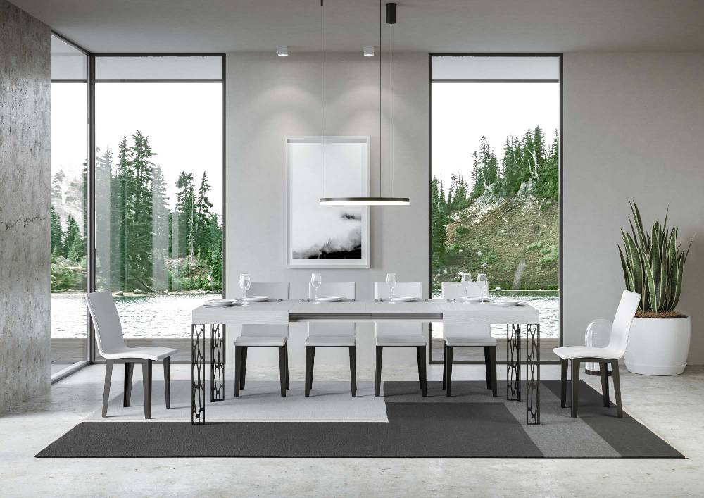 Itamoby Tavolo Allungabile 90×140/244 Cm Ghibli Bianco Frassino Telaio Antracite