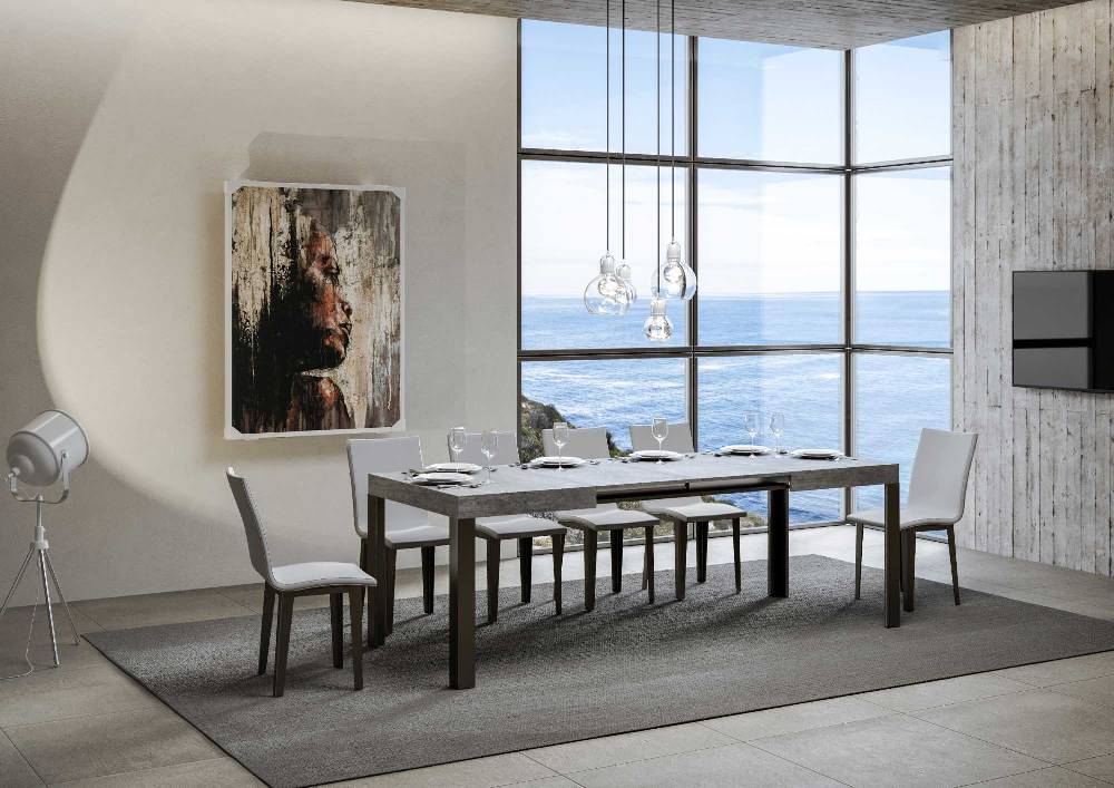 Itamoby Tavolo Allungabile 90×140/244 Cm Linea Cemento Telaio Antracite