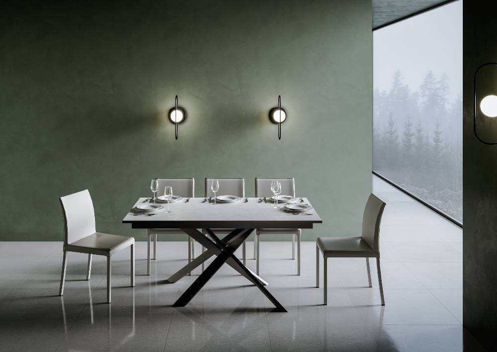 Itamoby Tavolo allungabile 90×160/220 cm Ganty Bianco Spatolato – bordo Antracite telaio Antracite