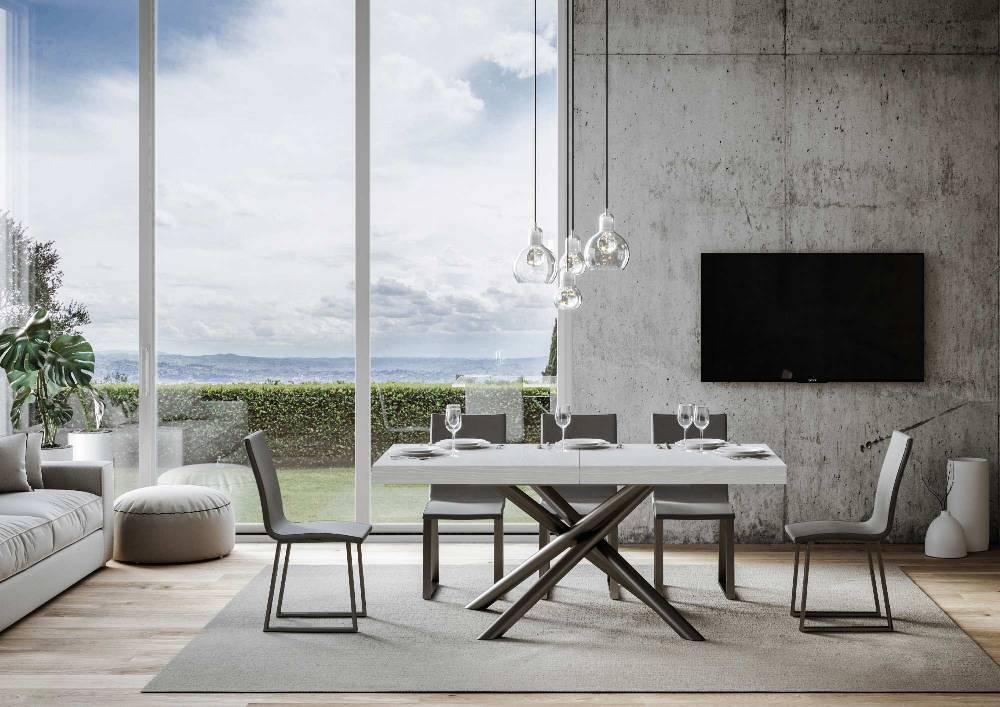 Itamoby Tavolo Allungabile 90×160/264 Cm Famas Premium Bianco Frassino Telaio Antracite