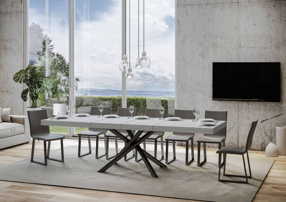 Itamoby Tavolo Allungabile 90×160/264 Cm Famas Premium Bianco Frassino Telaio Antracite