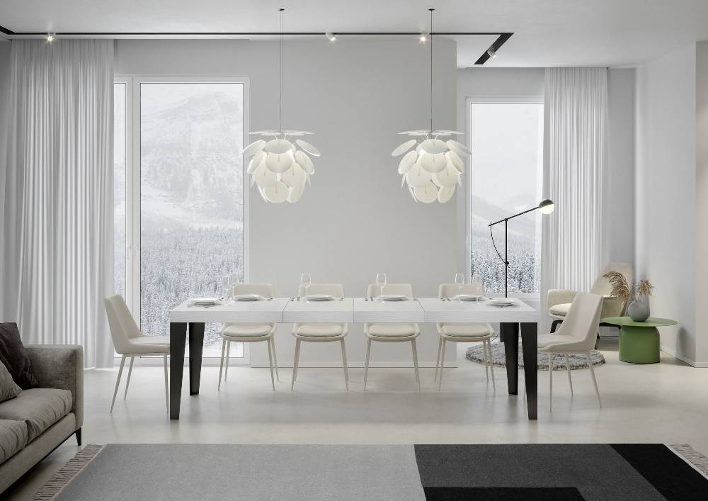 Itamoby Tavolo Allungabile 90×160/264 Cm Flame Premium Bianco Frassino Telaio Antracite