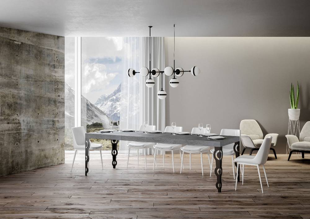 Itamoby Tavolo Allungabile 90×160/264 Cm Karamay Premium Cemento Telaio Antracite