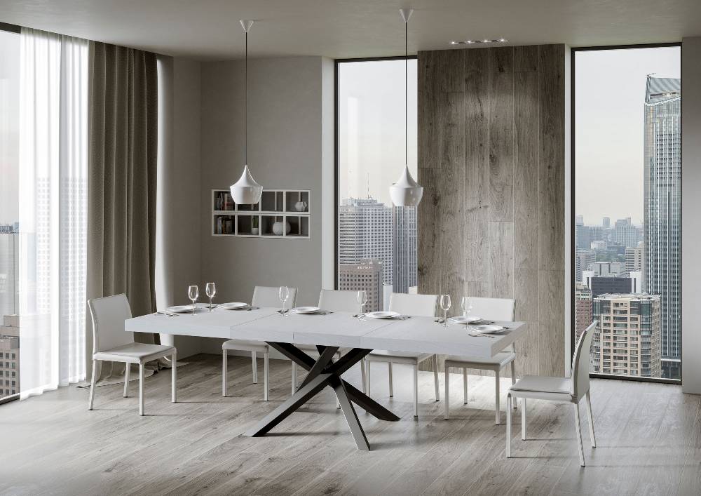 Itamoby Tavolo Allungabile 90×180/284 Cm Volantis Premium Bianco Frassino Telaio Antracite