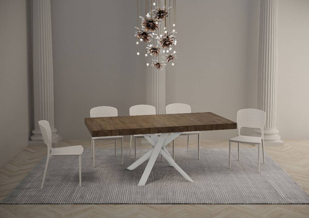 Itamoby Tavolo Allungabile 90×90/194 Cm Clerk Premium Piano Noce – Gambe Bianche