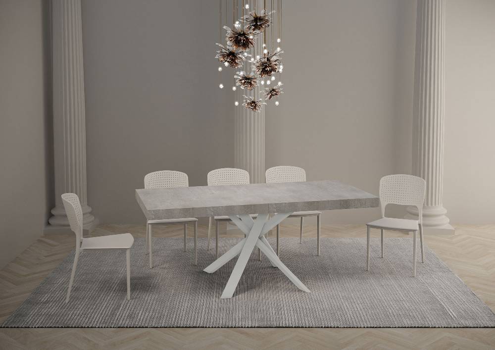 Itamoby Tavolo Allungabile 90×90/194 Cm Clerk Premium Piano Cemento – Gambe Bianche