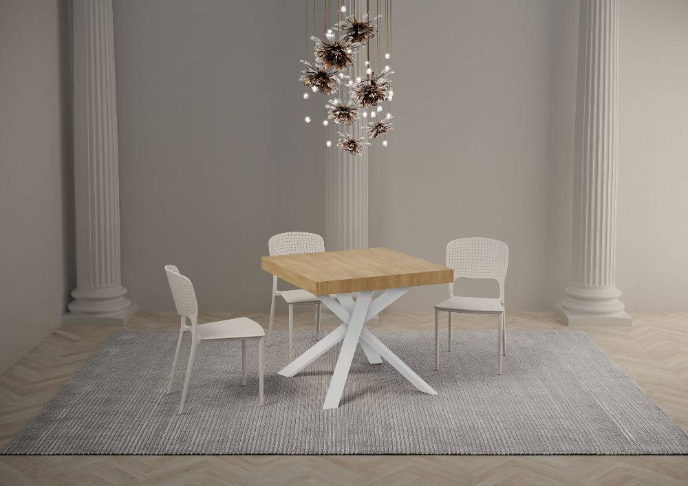 Itamoby Tavolo Allungabile 90×90/194 Cm Clerk Premium Piano Quercia Natura – Gambe Bianche