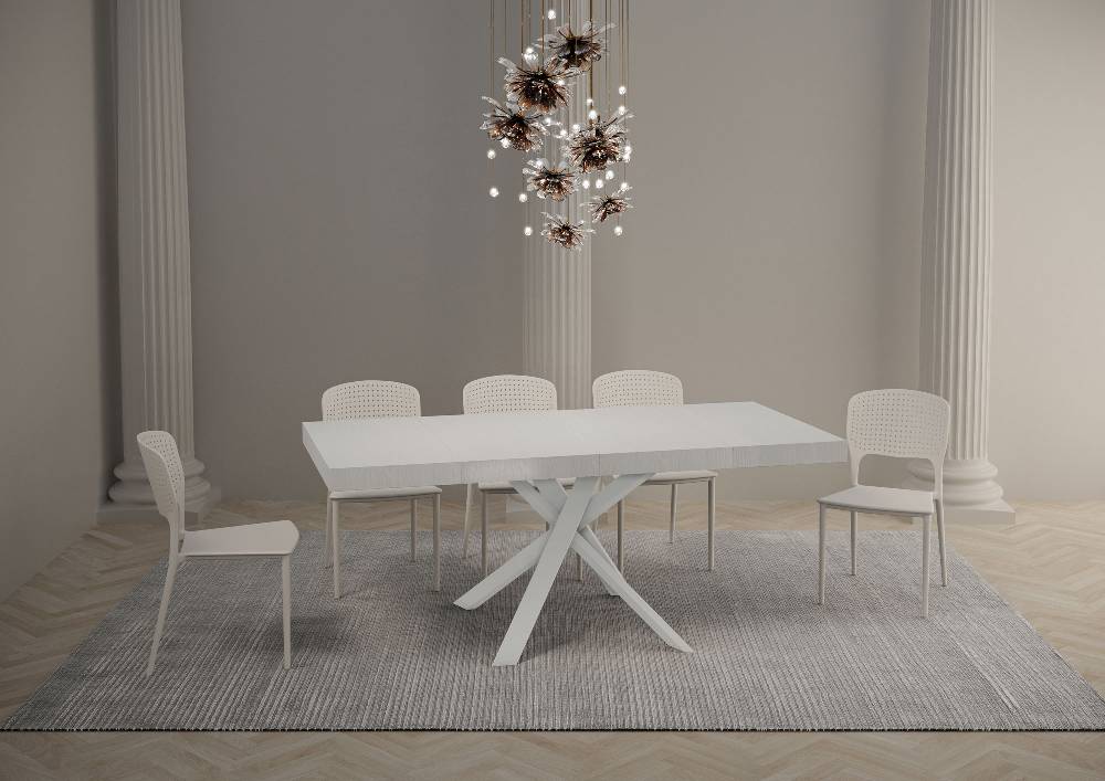 Itamoby Tavolo Allungabile 90×90/194 Cm Clerk Premium Piano Bianco Frassino – Gambe Bianche