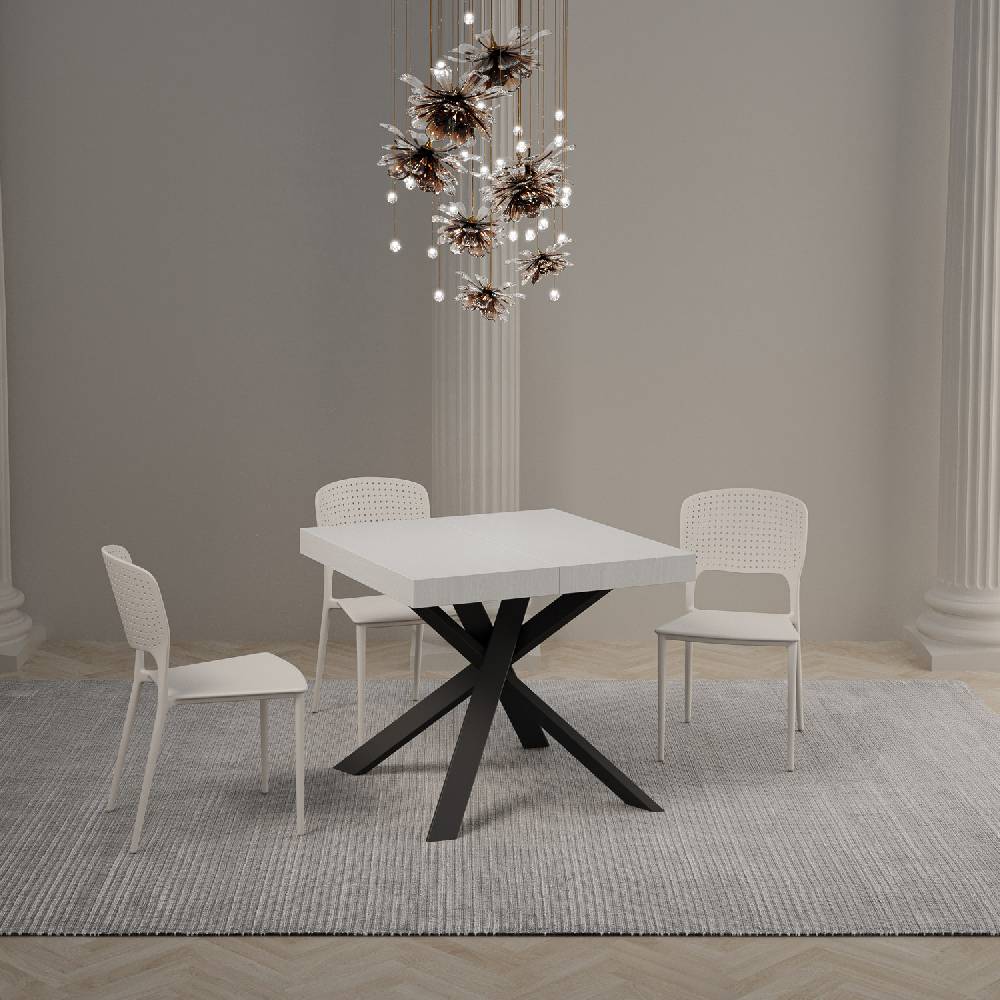 Itamoby Tavolo Allungabile 90×90/194 Cm Clerk Premium Piano Bianco Frassino – Gambe Antracite