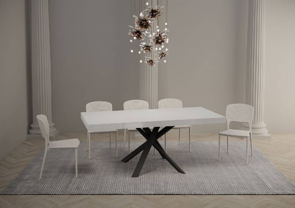 Itamoby Tavolo Allungabile 90×90/194 Cm Clerk Premium Piano Bianco Frassino – Gambe Antracite