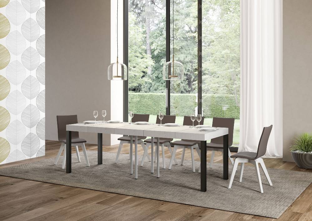 Itamoby Tavolo Allungabile 90×90/246 Cm Everyday Premium Bianco Frassino Telaio Antracite