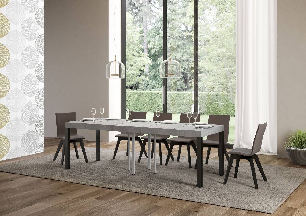 Itamoby Tavolo Allungabile 90×90/246 Cm Everyday Premium Cemento Telaio Antracite