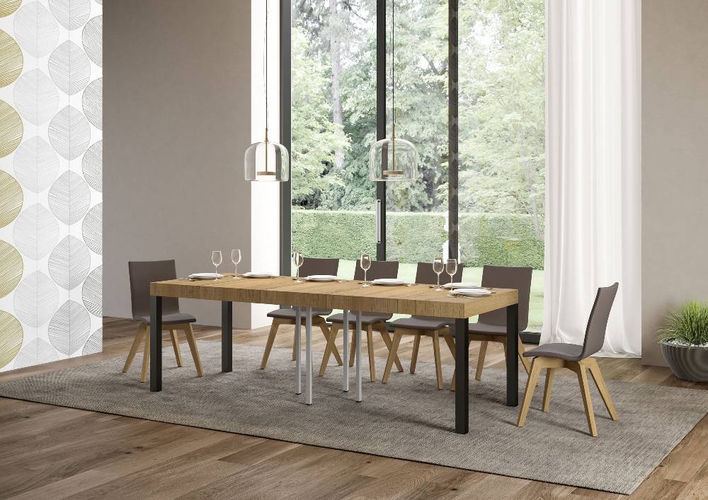 Itamoby Tavolo Allungabile 90×90/246 Cm Everyday Premium Quercia Natura Telaio Antracite