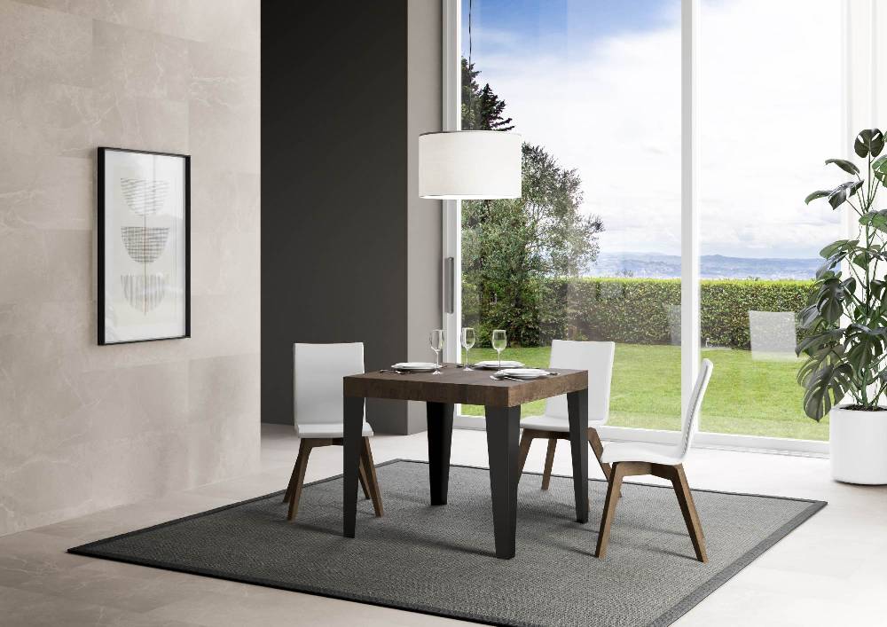 Itamoby Tavolo Allungabile 90×90/246 Cm Flame Premium Noce Telaio Antracite