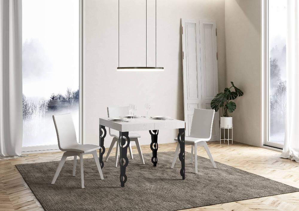 Itamoby Tavolo Allungabile 90×90/246 Cm Karamay Premium Bianco Frassino Telaio Antracite