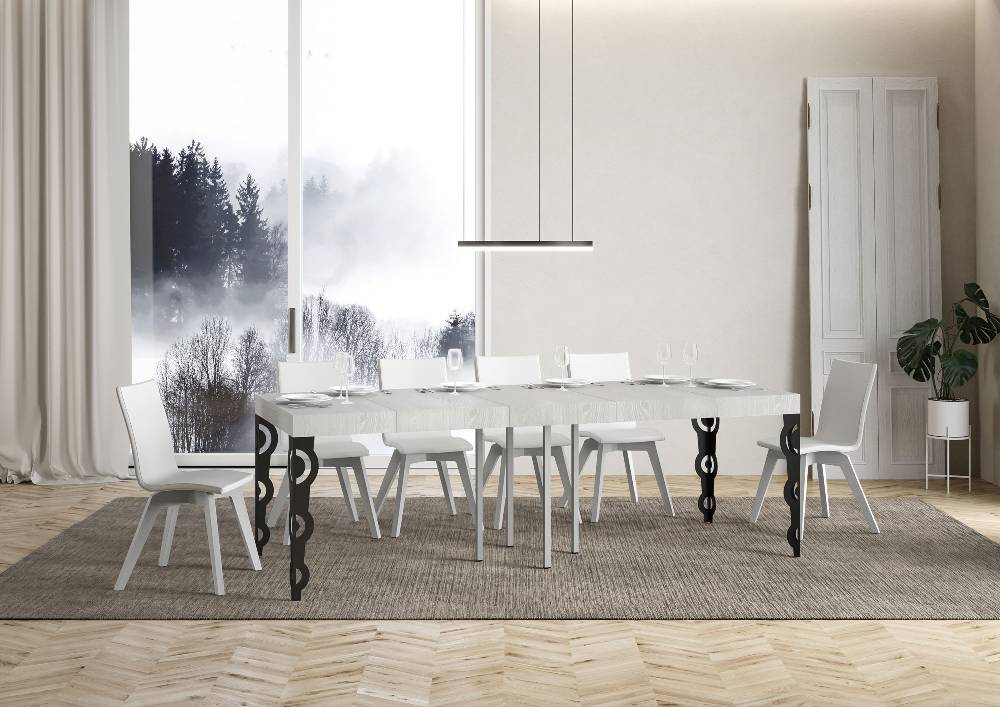 Itamoby Tavolo Allungabile 90×90/246 Cm Karamay Premium Bianco Frassino Telaio Antracite