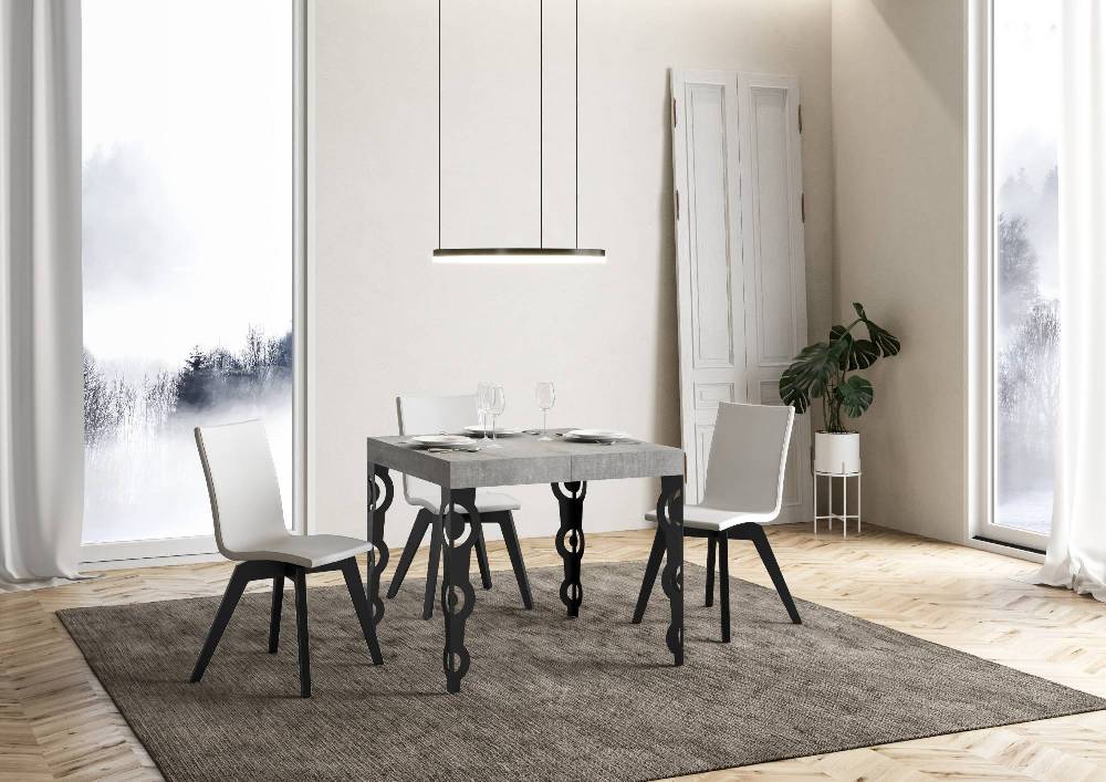Itamoby Tavolo Allungabile 90×90/246 Cm Karamay Premium Cemento Telaio Antracite