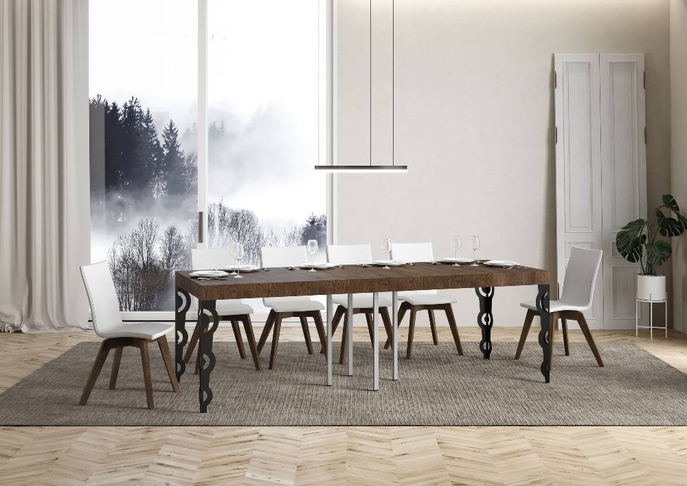 Itamoby Tavolo Allungabile 90×90/246 Cm Karamay Premium Noce Telaio Antracite