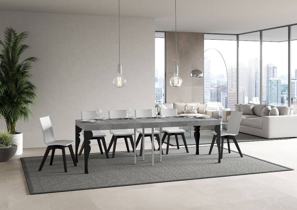 Itamoby Tavolo Allungabile 90×90/246 Cm Paxon Premium Cemento Telaio Antracite