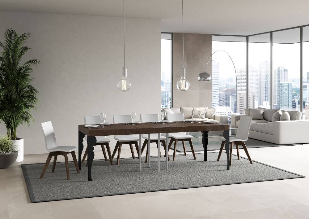 Itamoby Tavolo Allungabile 90×90/246 Cm Paxon Premium Noce Telaio Antracite