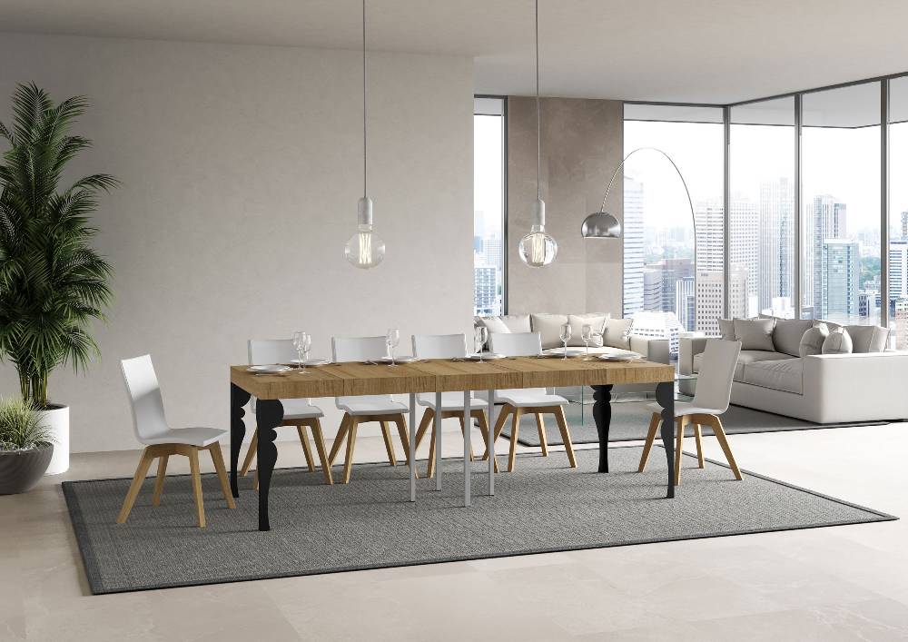 Itamoby Tavolo Allungabile 90×90/246 Cm Paxon Premium Quercia Natura Telaio Antracite