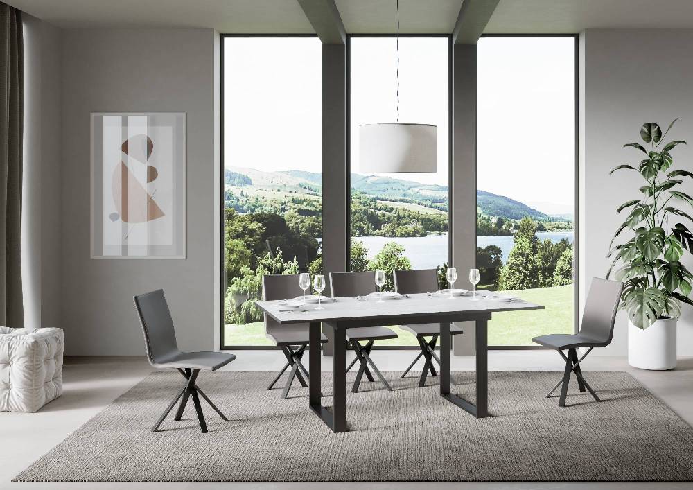 Itamoby Tavolo Bandos Piano Bianco Frassino 90×120 + 60 Telaio Antracite