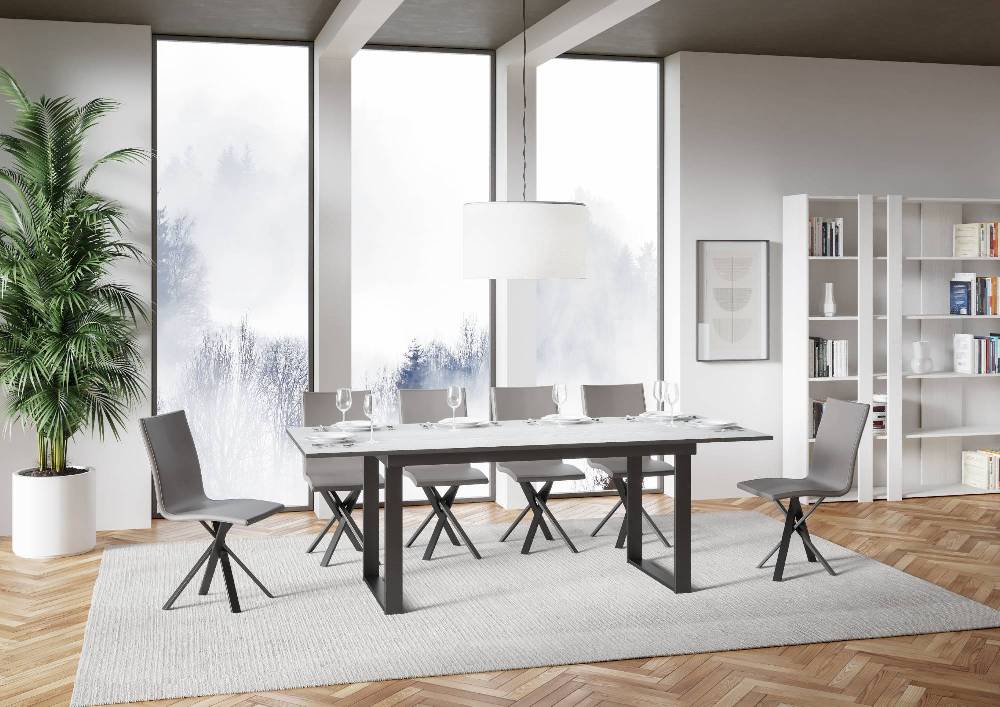 Itamoby Tavolo Bandos Piano Bianco Frassino 90×160 + 60 Telaio Antracite