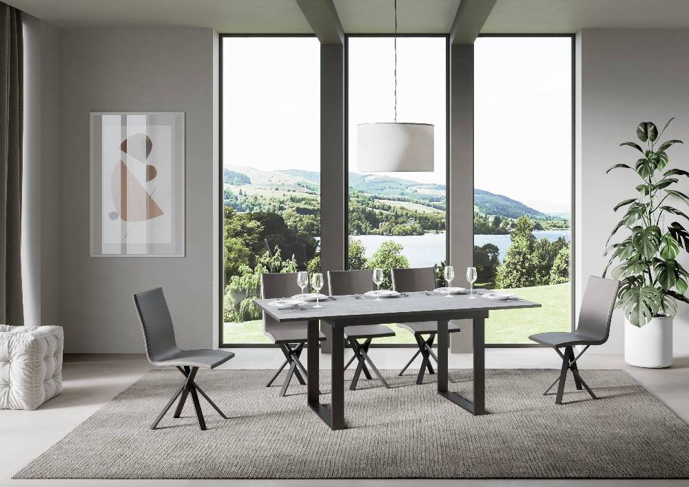 Itamoby Tavolo Bandos Piano Cemento 90×120 + 60 Telaio Antracite