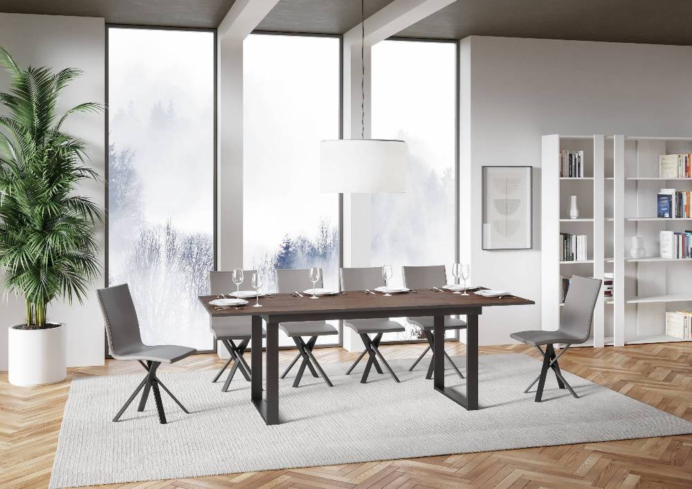 Itamoby Tavolo Bandos Piano Noce 90×160 + 60 Telaio Antracite