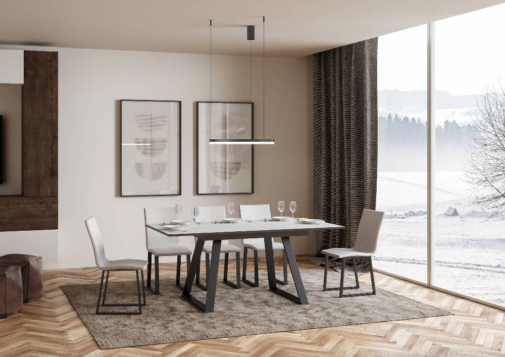 Itamoby Tavolo Bernadette Piano Bianco Frassino 90×120 + 60 Telaio Antracite